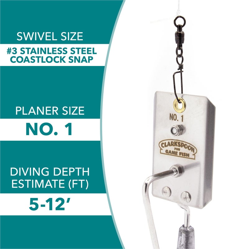 Clarkspoon Planer Kit - Size 1 Fishing Planer with Rigged Size 0 Silver Clarkspoon - Excellent for Catching Spanish Mackerel, Bluefish, Bonito, Blackfin Tuna, and More! Rigged and Ready to Fish - Image 3